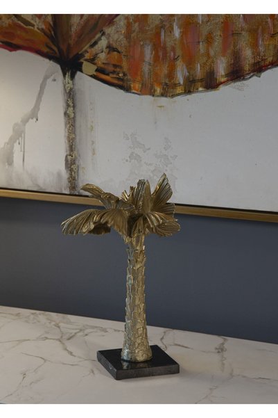 Yenkur Home Altın Rengi Palmiye Ağaçları Obje, S/2