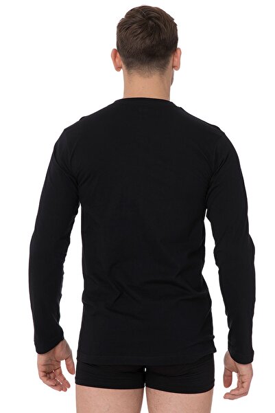 DOREA Men's Long Sleeve Black Single Jersey O Collar