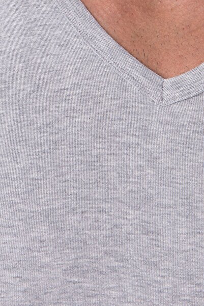 DOREA Men's Gray 5 Pieces Cotton Melange Ribbed Sleeveless V-Neck Undershirt