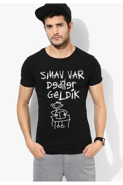 Tshirthane Мъжка тениска Slim Fit с черна принтирана форма и забавен принт с O-образно деколте