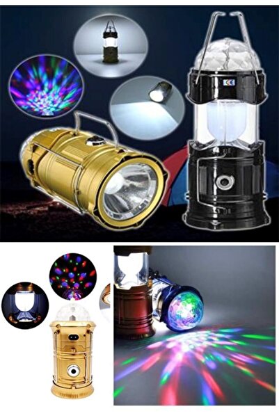 RoseRoi Kamp Feneri Disko Toplu Solarlı Usb'li Elektrikli Işıldak Kamp Lambası