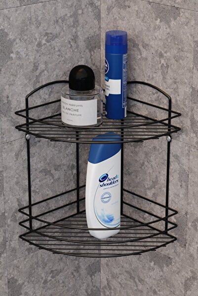 Teknotel Iki Katlı Banyo Duş Köşe Rafı Siyah Bk032