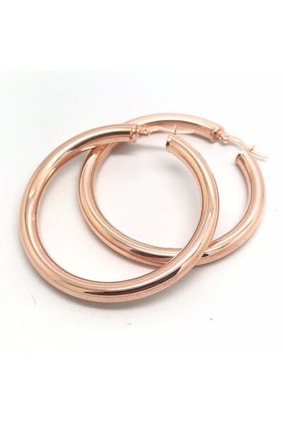 Erer Gümüş Kalın Bombeli Halka Gümüş Küpe 4 cm Dy256e1