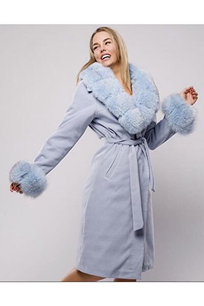 Nero Leather - Kadın Kaşe Kaban Yaka Ve Manşet Orijinal Tilki