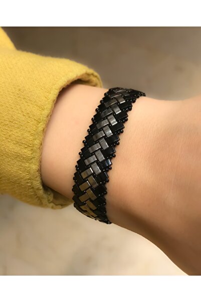 Afrika Butik Siyah Miyuki Half Tila Bileklik