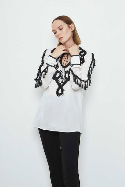 VERDA Tassel and Embroidery Detailed Blouse