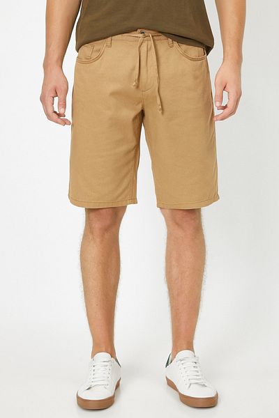 Koton Men's Brown Adjustable Rope Belt Woven Shorts