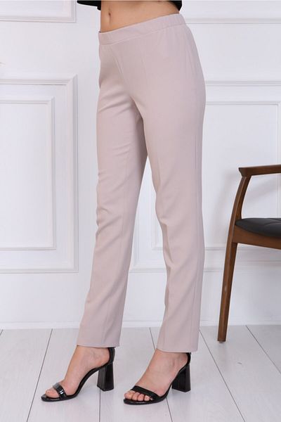 Gül Moda Women's Large Size Elastic Waist Trousers Beige