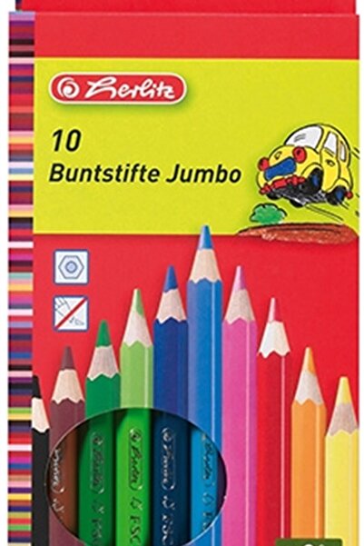 Herlitz Големи цветни моливи, Комплект от 10 броя, Разнообразни цветове, Мате...