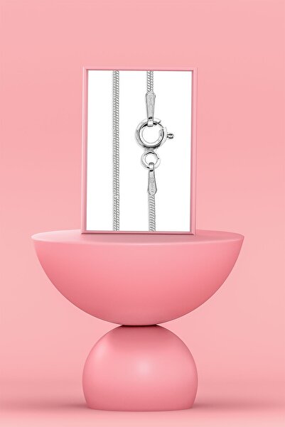 VELCCİ VELCCI Kadın Gümüş İtalyan Yassı Yılan Zincir Rodyum Kaplama Rodajlı Ezme Kolye Özel 1mm Mücevher