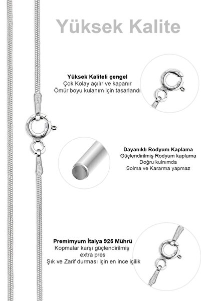 VELCCİ VELCCI Kadın Gümüş İtalyan Yassı Yılan Zincir Rodyum Kaplama Rodajlı Ezme Kolye Özel 1mm Mücevher