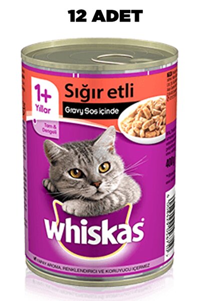 Whiskas 12 Adet Sığır Etli Kedi Konserve Yaş Maması 400 Gr