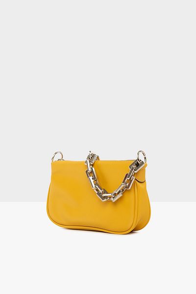 Bagmori Yellow Women's Satin Baguette Bag with Plastic Chain M000004780