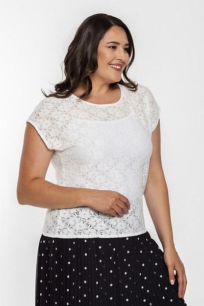 Seamoda Flower Pattern Lace Short Top-white