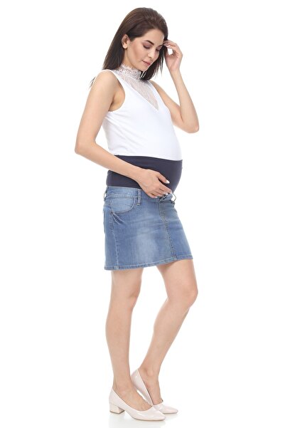 MİMBA Denim Kısa Hemile Kot Etek