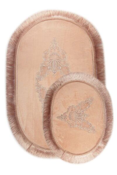 Bonny Home مجموعة Aspendos Powder 2 - طقم مرحاض مهر مهدب ومفرش حمام فرنسي