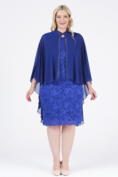 Oktay Hakim Yaka Önü Taşlı Şifon Pelerin İçi Simli Dantel Astarlı Abiye Elbis...