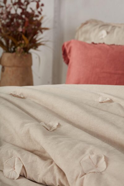 Ecocotton %100 Org Pmk Keten Yatak Örtüsü Nisa Bej