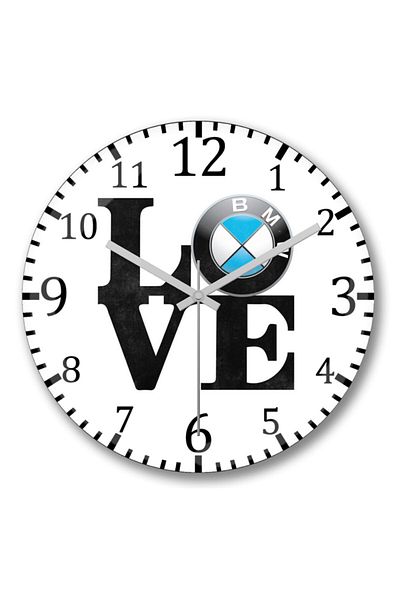 Baskı Dükkanı Стенен часовник Love BMW от истинско стъкло, извито стъкло Love BMW