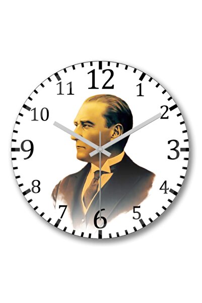 Baskı Dükkanı Ρολόι τοίχου Mustafa Kemal Atatürk με κάμψη από γνήσιο γυαλί