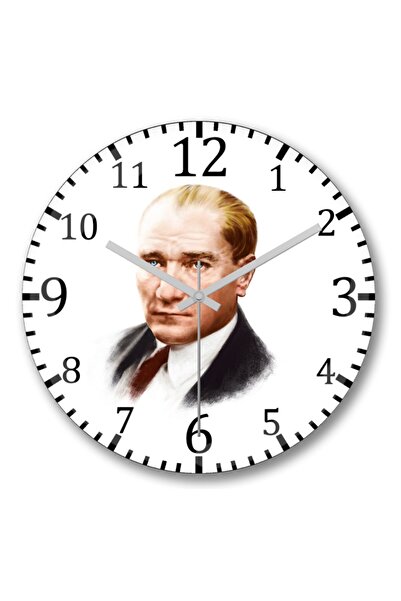 Baskı Dükkanı Ceas de perete curbat Mustafa Kemal Atatürk - Sticlă reală