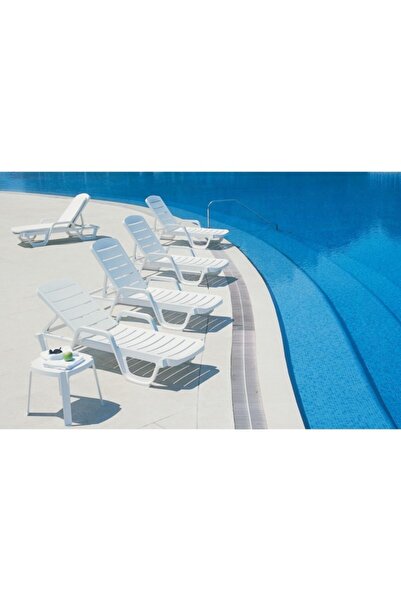 Papatya Avangarde Plastik Şezlong Kolçaklı Beyaz - Bahçe Balkon Plaj Şezlongu...