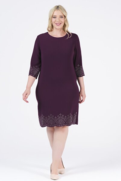 Oktay Kadın Mürdüm Iltah Krep Kol Ve Etek Ucu Lazer Ithal Taş Astarlı Abiye E...