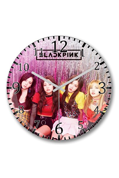 Baskı Dükkanı ساعة حائط منقوشة باللون الأسود - زجاج حقيقي