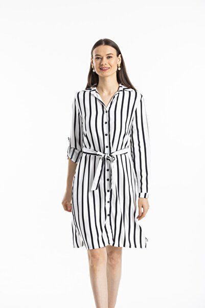 Pitti Γυναικείο ασπρόμαυρο ριγέ φόρεμα 51065