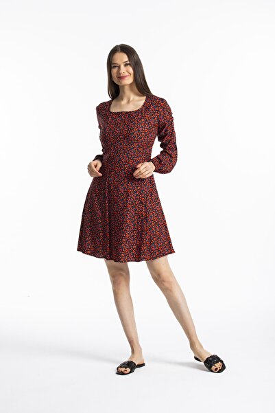 Pitti Kadın Nar Çıtır Çiçek Elbise 51105