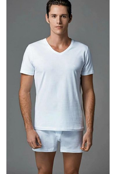Eros Men's Compact V-Neck 2-Piece Short Sleeve Undershirt