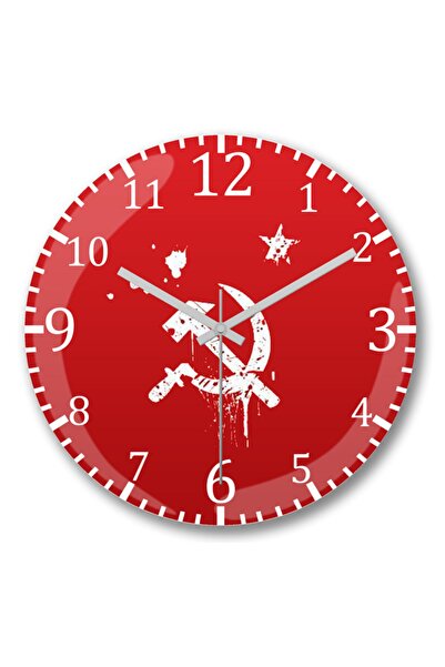 Baskı Dükkanı ساعة حائط بمطرقة المنجل الثورية من الزجاج الحقيقي المنحني