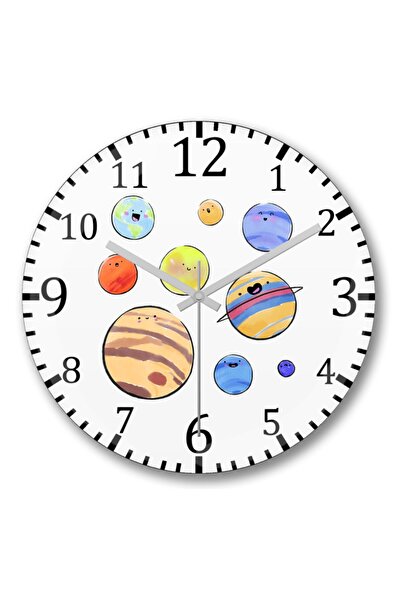 Baskı Dükkanı ساعة حائط الكواكب من الزجاج الحقيقي المنحني