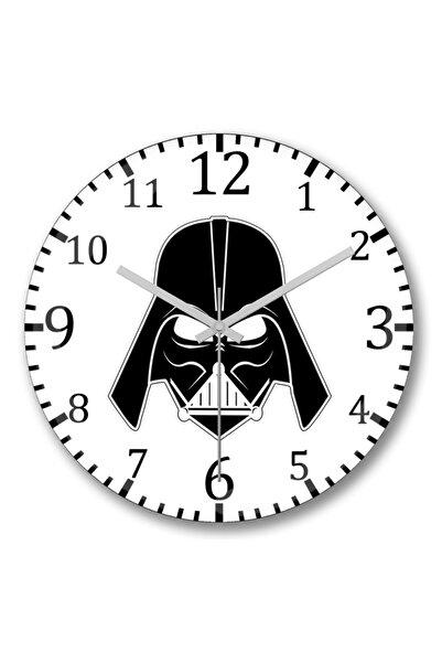Baskı Dükkanı ساعة حائط بقناع دارث فيدر من ستار وورز، زجاج حقيقي منحني