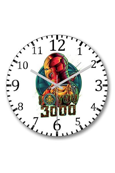 Baskı Dükkanı ساعة حائط الرجل الحديدي الضال من الزجاج الحقيقي المنحني