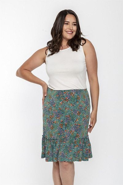 Seamoda Floral Patterned Skirt Frilly Skirt-green