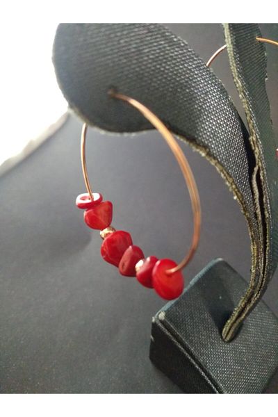 BalıkHediyelik Women's Coral Jewelled Hoop Earrings