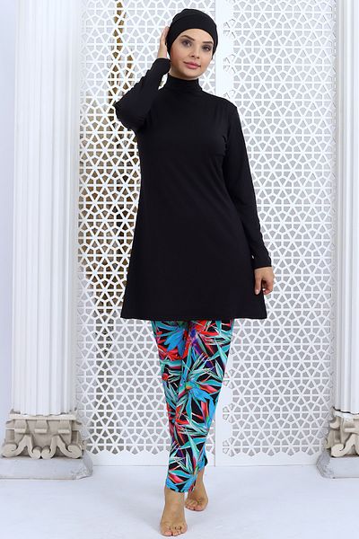 Aykum Mayo Patterned Long Sleeve Hijab Swimsuit - With Pants
