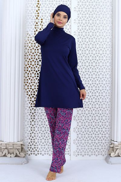 Aykum Mayo Patterned Long Sleeve Hijab Swimsuit - With Pants