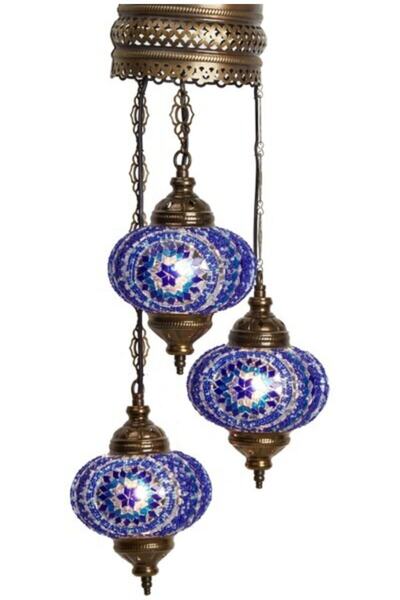 Gazel 3'lü Mavi Mozaik Avize