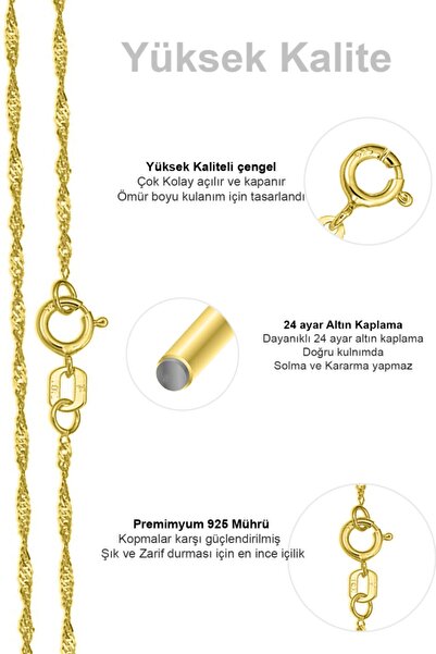 VELCCİ Kadın Gümüş Singapur Burgulu Zincir 24 Ayar Altın Kaplama Burgu Kolye Özel 1.2mm Mücevher