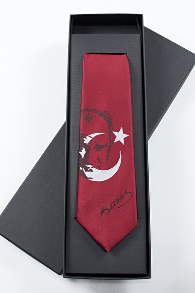 Gaffy Kırmızı Renk Ay-yıldız Ve Atatürk Portreli Dokuma Kravat (kutulu)