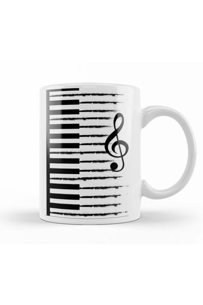 Baskı Dükkanı Piyano Müzik Notaları Kupa Bardak Porselen