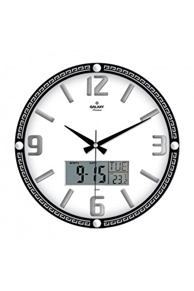 Genel Markalar Siyah Dijital Göstergeli Termometreli Higometreli Takvimli Kabartma Rakamlı Büyük Boy Duvar Saati