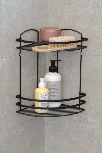 Teknotel Iki Katlı Banyo Duş Köşe Rafı Mat Siyah Lm008