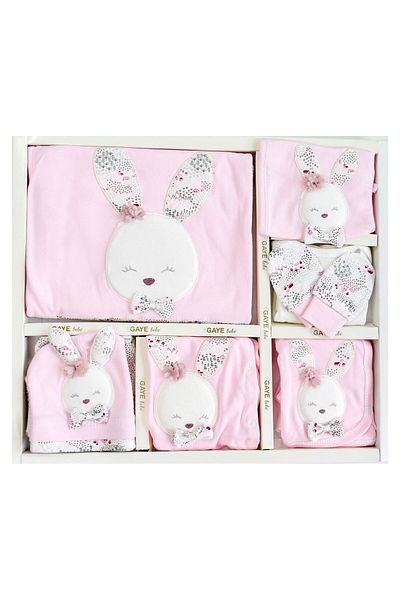 Miniworld Pink Baby Girl Sleeping Rabbit Bodysuit Set - 10 Pcs