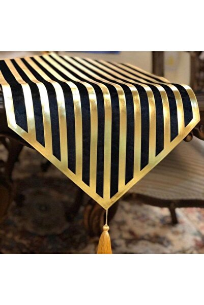 Diva Home Stripe Patterned Leather Printed Velvet Runner