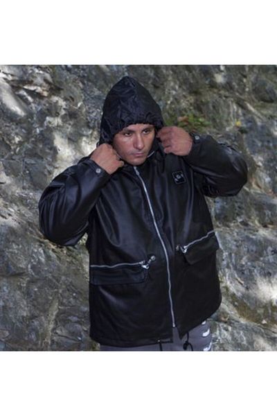 Big Sam Men's Black Leather Biker Raincoat Jacket 4044