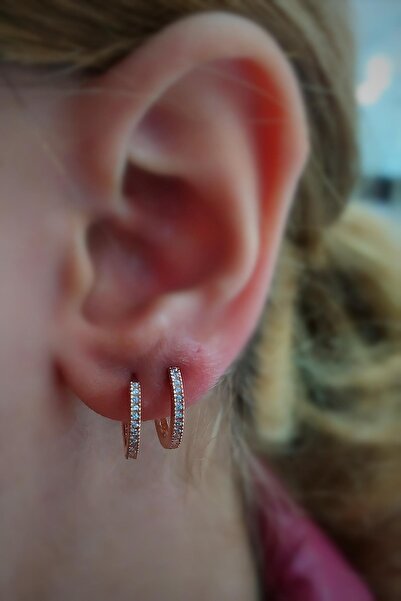 Erer Gümüş Gümüş 1 Cm Ince Taşlı Bayan Halka Küpe Nz11d3