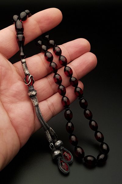 OTTOTESBİH 8x12mm الورنية الحمراء - 1000 الفضة الاسترليني Kazaz الصنفرة النار العنبر